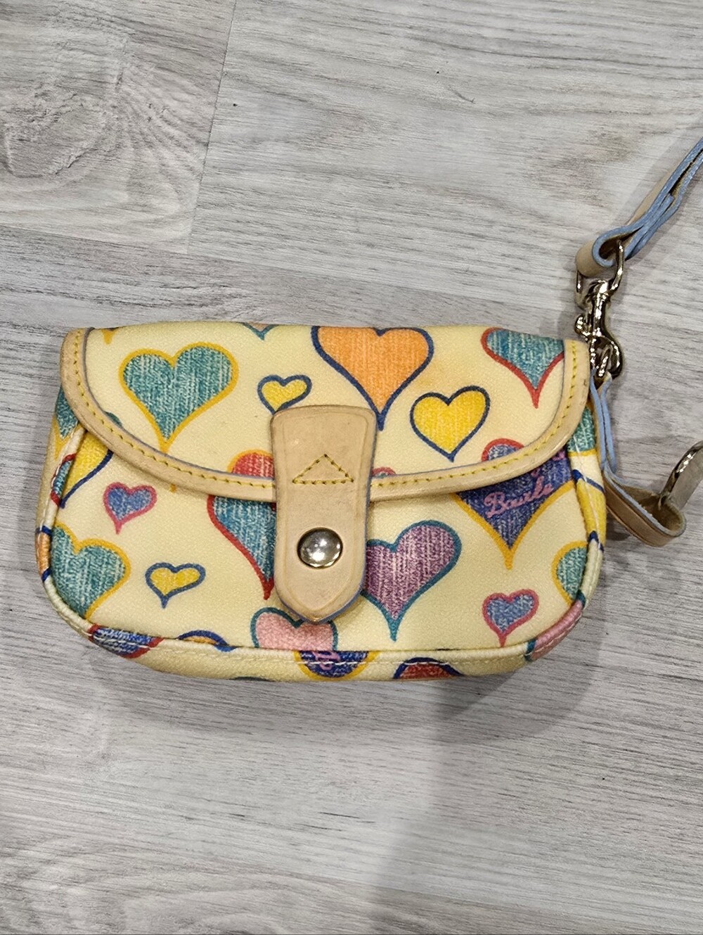 Dooney and Bourke Rainbow Doodle Hearts Small Wristlet Pouch Vintage Y2K See Pic